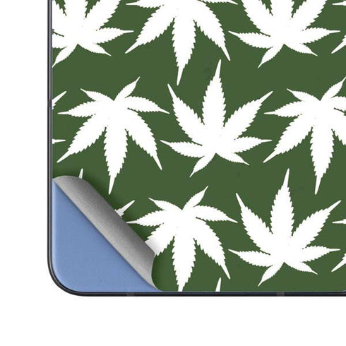 Marijuana Leaf White Pattern Galaxy Z Fold5 5G Skin
